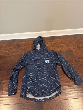 Charles River Apparel Navy Polka Dot Hooded Raincoat